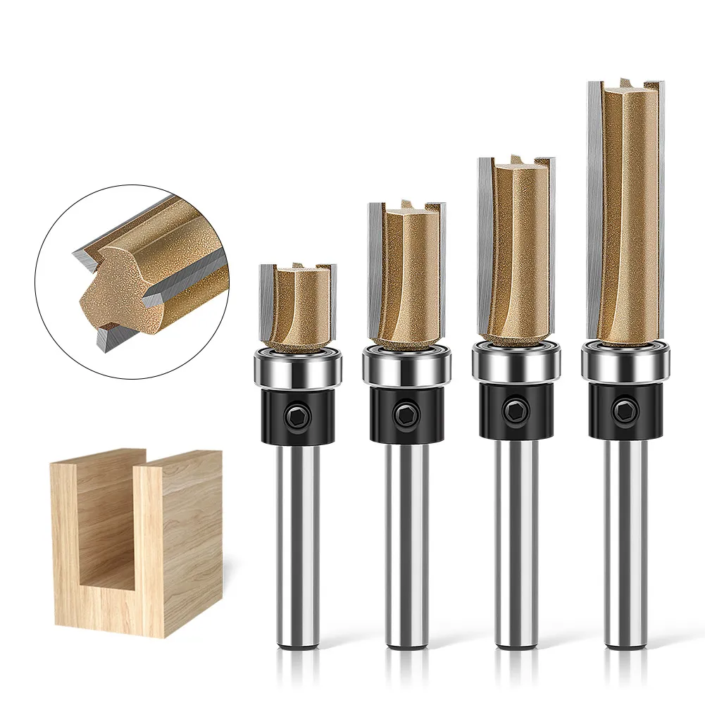 Professional 3‑Flute Bearing‑Guided Straight Router Bit – 1/4″ Shank, 12.7mm (1/2″) Cutting Diameter, Flush Trim & Grooving Cutter for Woodworking & CNC